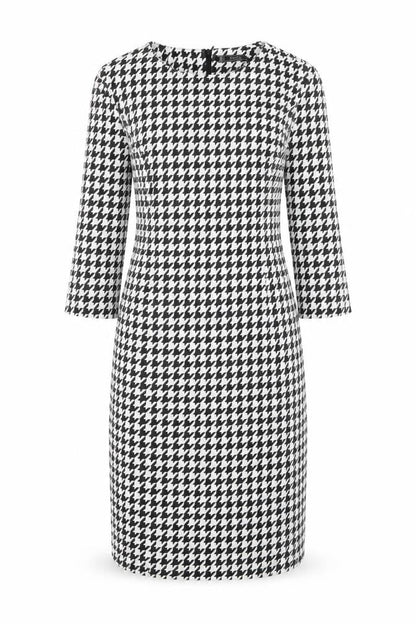 Zara Womens White Houndstooth Polyester Sheath Size S Round Neck Zip
