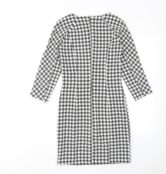 Zara Womens White Houndstooth Polyester Sheath Size S Round Neck Zip