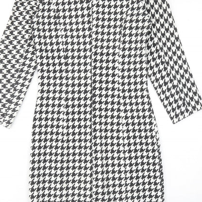 Zara Womens White Houndstooth Polyester Sheath Size S Round Neck Zip