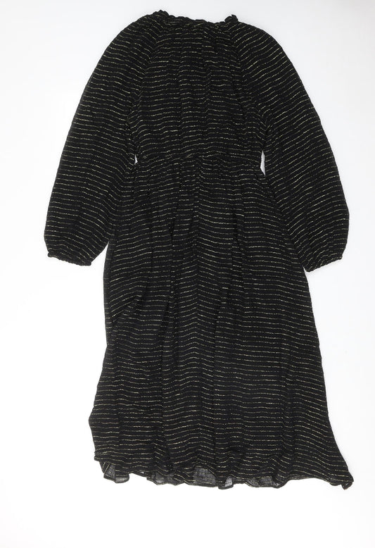 Per Una Womens Black Striped Viscose Maxi Size 8 Round Neck Tie