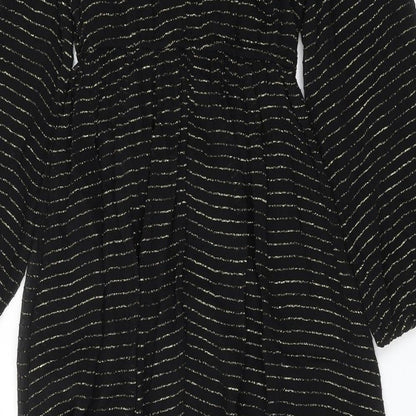Per Una Womens Black Striped Viscose Maxi Size 8 Round Neck Tie