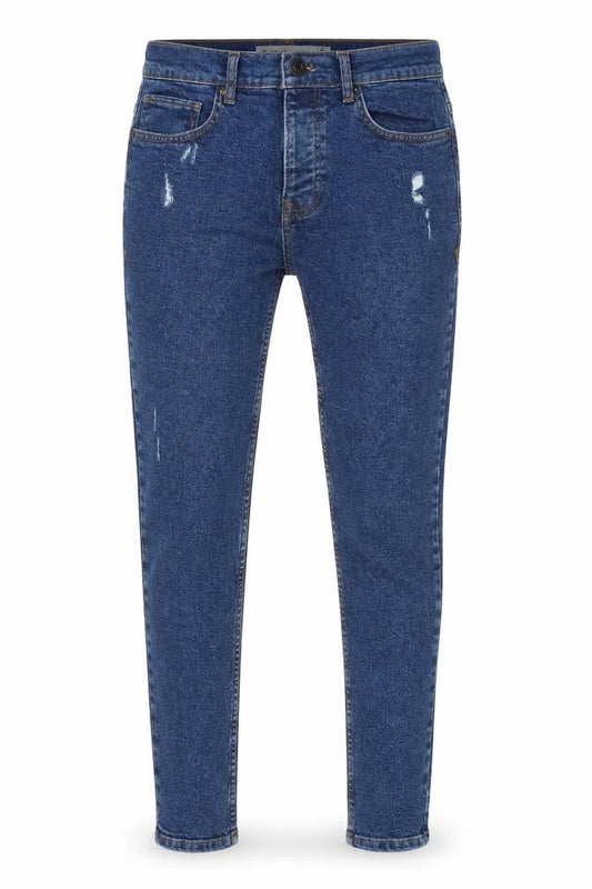 Front view of Denim & Co. men’s blue cotton skinny jeans, size 30, in regular button