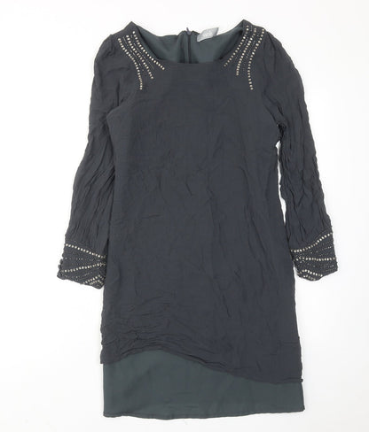 Wallis Womens Grey Viscose A-Line Size 12 Round Neck Zip