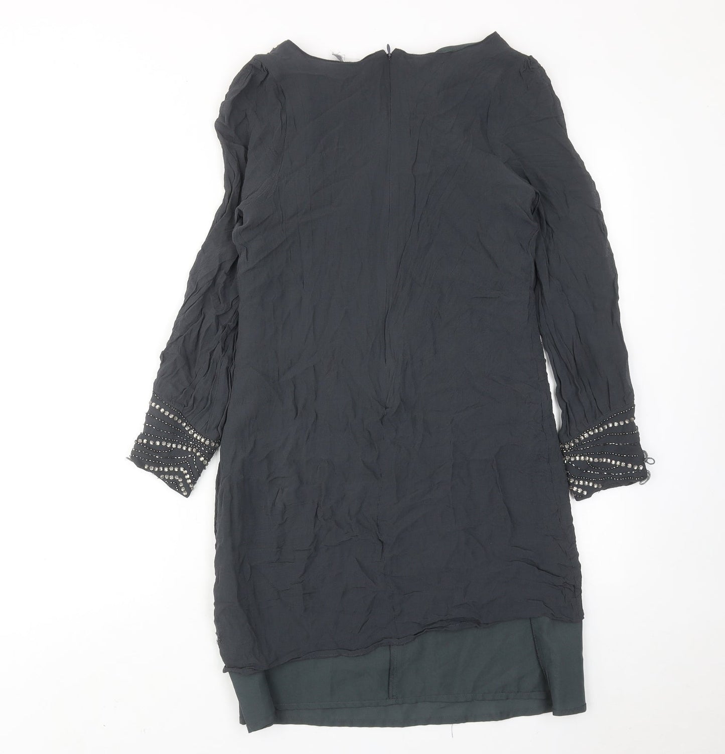Wallis Womens Grey Viscose A-Line Size 12 Round Neck Zip