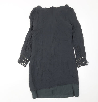 Wallis Womens Grey Viscose A-Line Size 12 Round Neck Zip