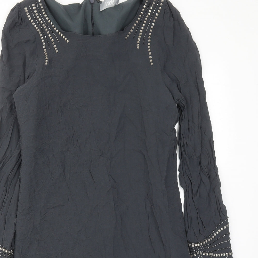 Wallis Womens Grey Viscose A-Line Size 12 Round Neck Zip