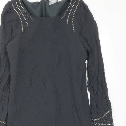 Wallis Womens Grey Viscose A-Line Size 12 Round Neck Zip