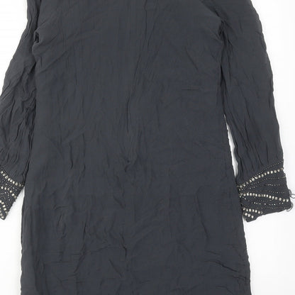 Wallis Womens Grey Viscose A-Line Size 12 Round Neck Zip