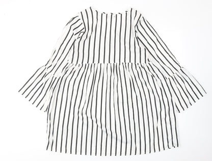Boohoo Womens White Striped Polyester A-Line Size 14 V-Neck Pullover