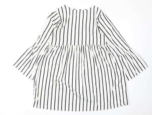 Boohoo Womens White Striped Polyester A-Line Size 14 V-Neck Pullover
