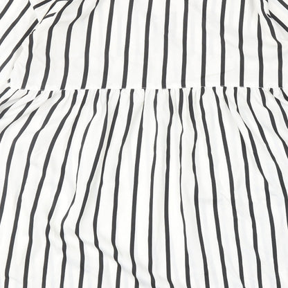 Boohoo Womens White Striped Polyester A-Line Size 14 V-Neck Pullover