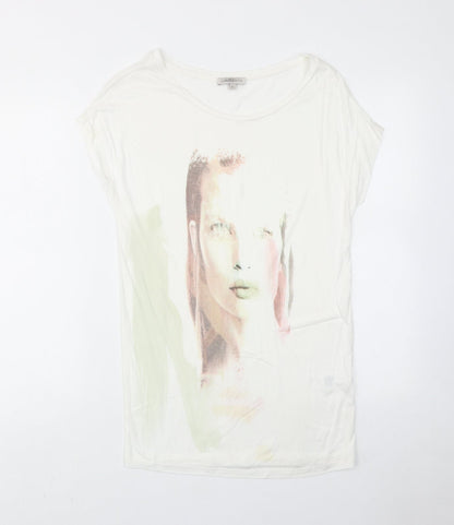 Limited Edition Womens White Viscose Basic T-Shirt Size 8 Round Neck