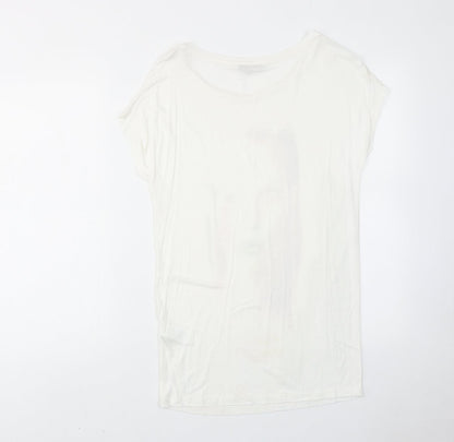 Limited Edition Womens White Viscose Basic T-Shirt Size 8 Round Neck