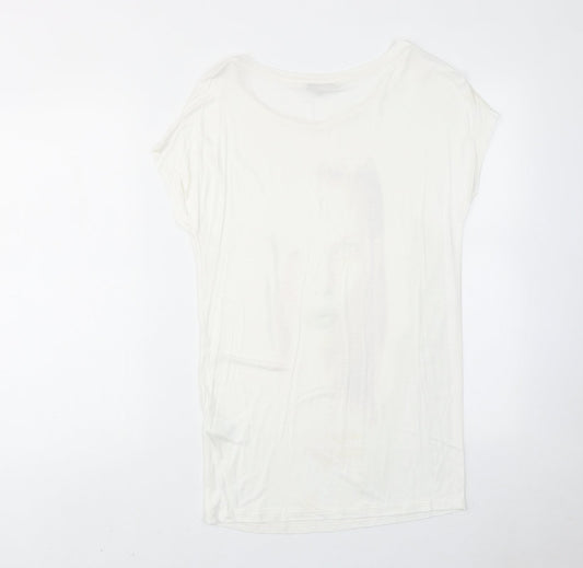 Limited Edition Womens White Viscose Basic T-Shirt Size 8 Round Neck