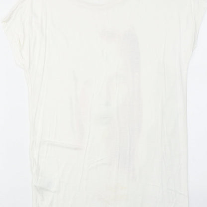 Limited Edition Womens White Viscose Basic T-Shirt Size 8 Round Neck