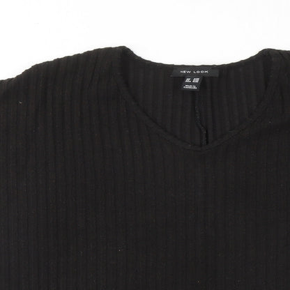 New Look Womens Black Polyester Basic Blouse Size S V-Neck