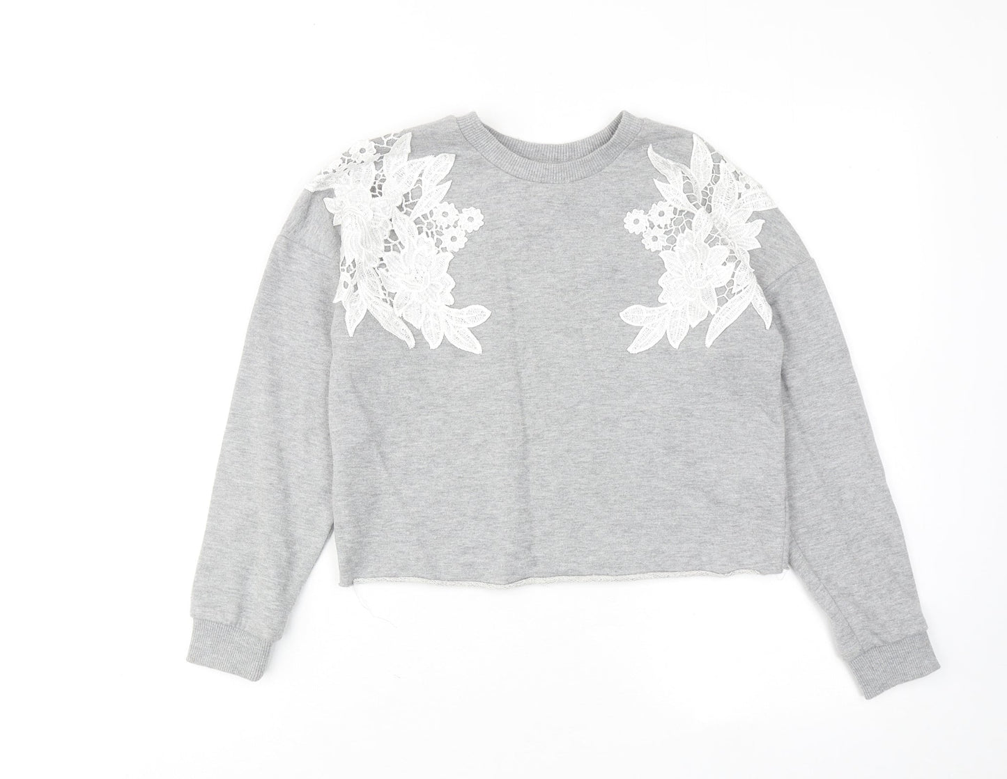 Miss Selfridge Womens Grey Cotton Pullover Sweatshirt Size 4 Pullover - Flower detail