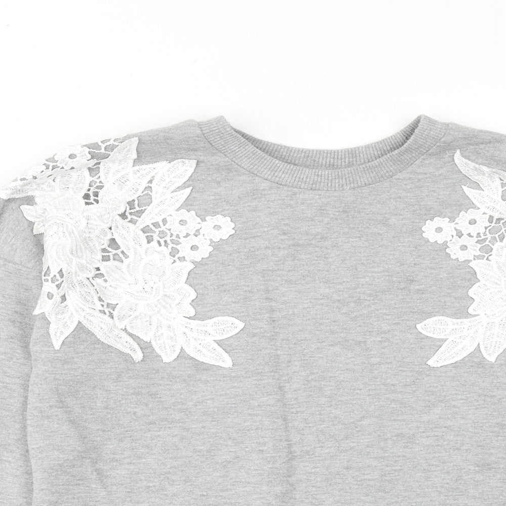 Miss Selfridge Womens Grey Cotton Pullover Sweatshirt Size 4 Pullover - Flower detail