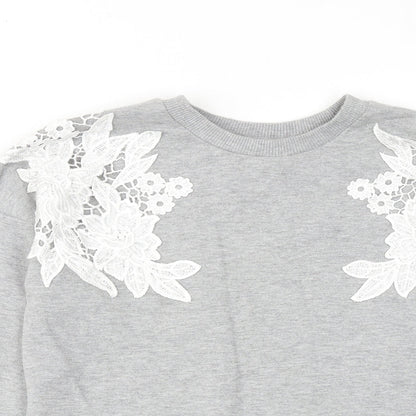Miss Selfridge Womens Grey Cotton Pullover Sweatshirt Size 4 Pullover - Flower detail