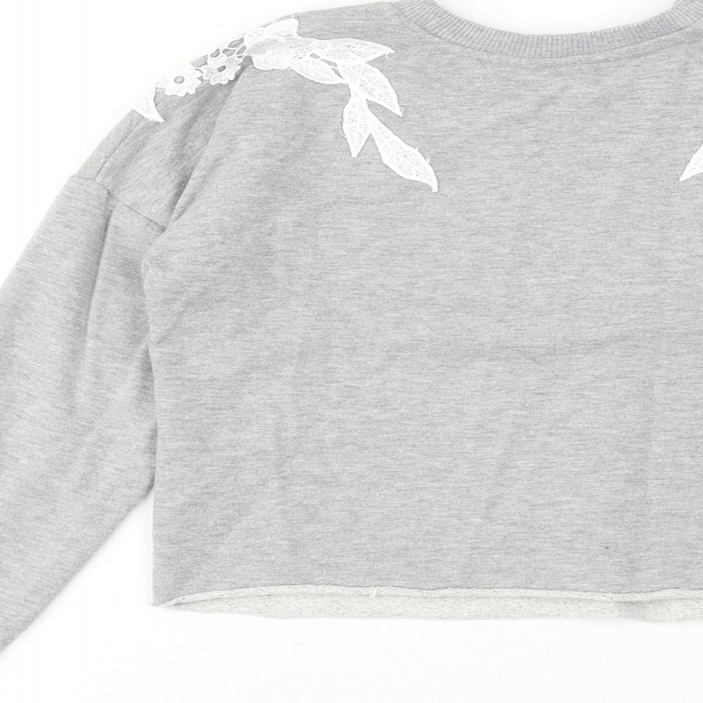 Miss Selfridge Womens Grey Cotton Pullover Sweatshirt Size 4 Pullover - Flower detail