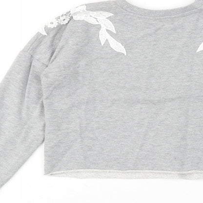 Miss Selfridge Womens Grey Cotton Pullover Sweatshirt Size 4 Pullover - Flower detail