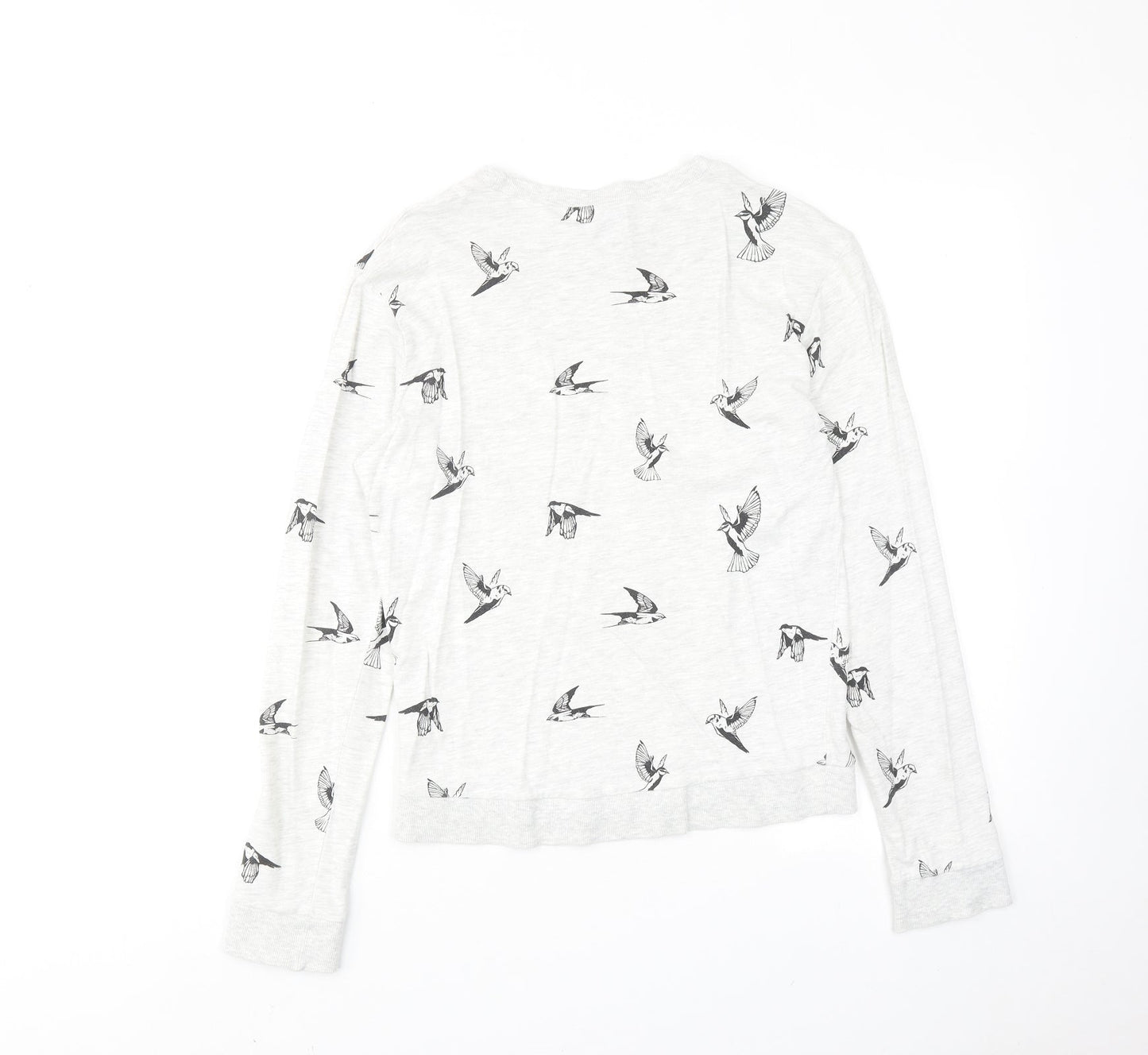 H&M Womens Grey Geometric Cotton Pullover Sweatshirt Size XS Pullover - Bird pattern