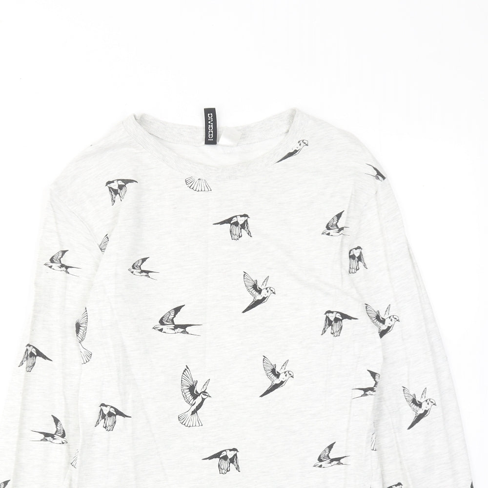 H&M Womens Grey Geometric Cotton Pullover Sweatshirt Size XS Pullover - Bird pattern