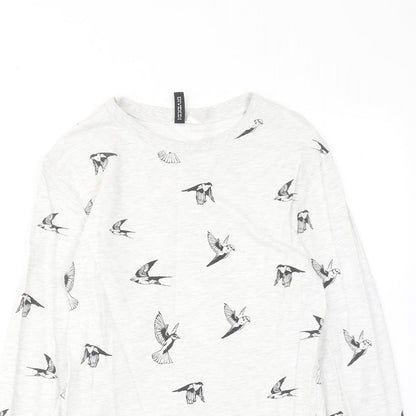 H&M Womens Grey Geometric Cotton Pullover Sweatshirt Size XS Pullover - Bird pattern