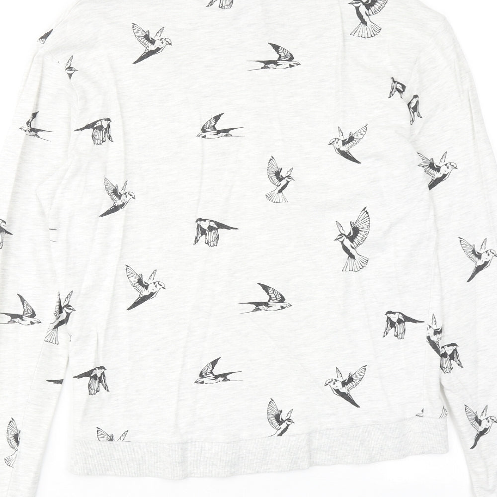 H&M Womens Grey Geometric Cotton Pullover Sweatshirt Size XS Pullover - Bird pattern