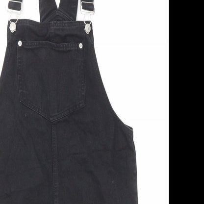 New Look Womens Black Cotton Pinafore/Dungaree Dress Size 8 Square Neck Button