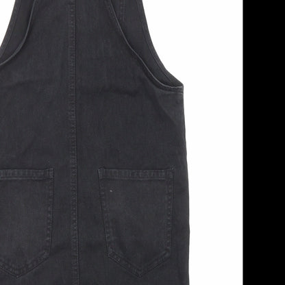 New Look Womens Black Cotton Pinafore/Dungaree Dress Size 8 Square Neck Button
