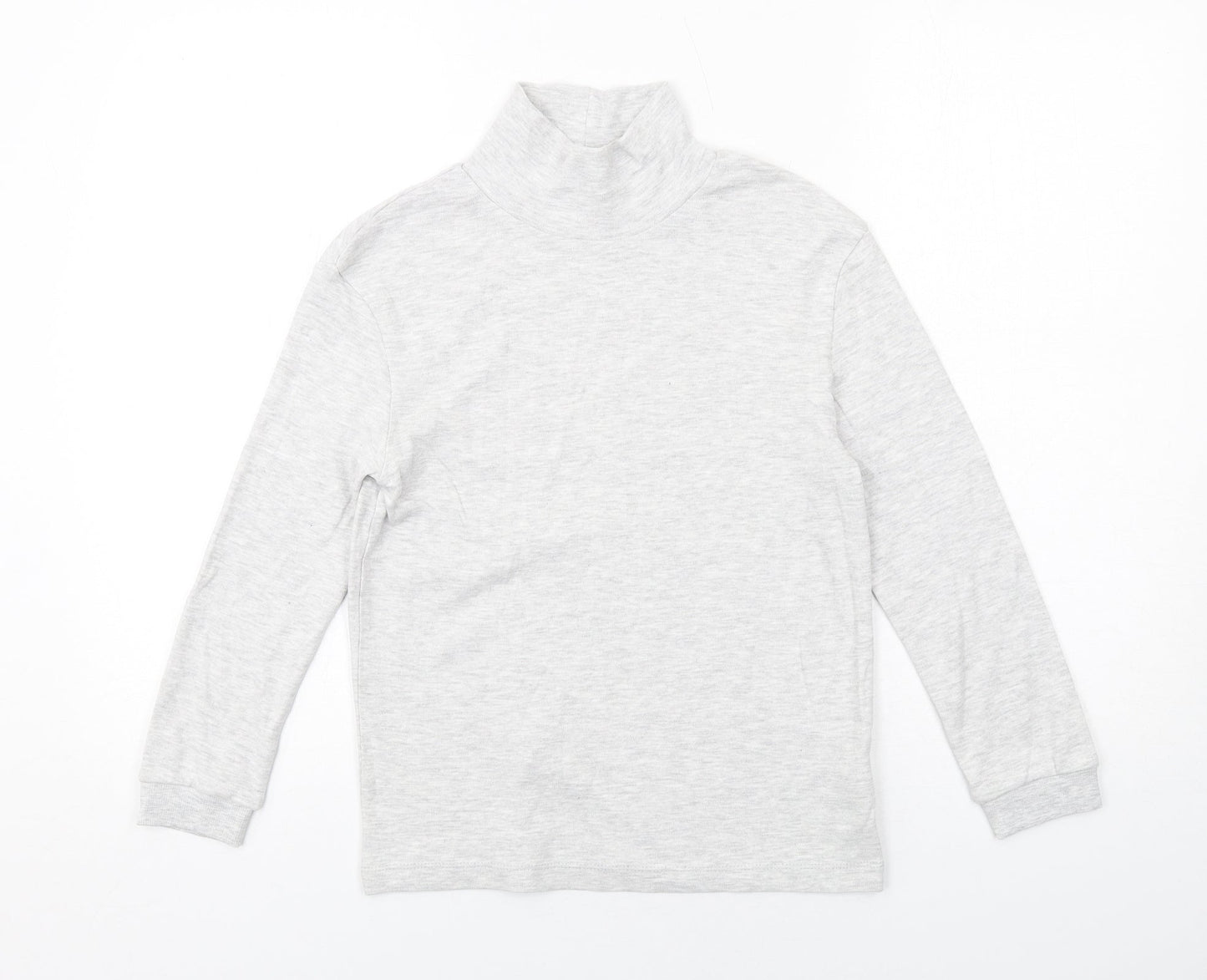 Marks and Spencer Girls Grey High Neck Cotton Pullover Jumper Size 9-10 Years Pullover