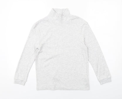 Marks and Spencer Girls Grey High Neck Cotton Pullover Jumper Size 9-10 Years Pullover