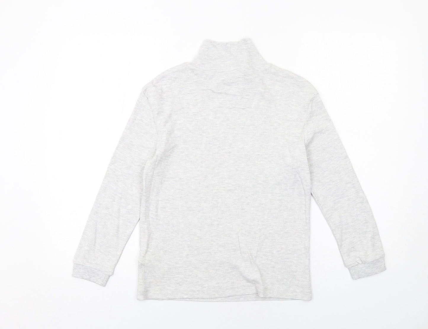 Marks and Spencer Girls Grey High Neck Cotton Pullover Jumper Size 9-10 Years Pullover