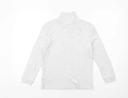 Marks and Spencer Girls Grey High Neck Cotton Pullover Jumper Size 9-10 Years Pullover