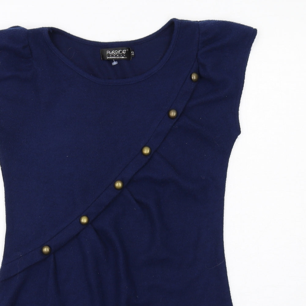 Pussycat London Womens Blue Acrylic A-Line Size 12 Round Neck Pullover