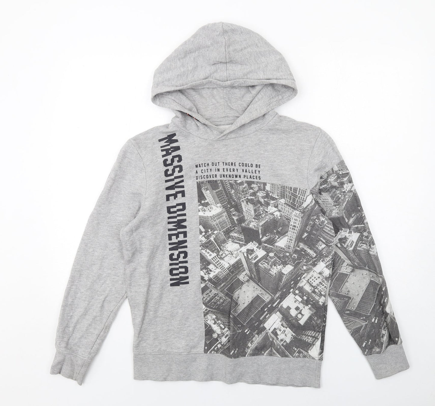 TOM TAILOR Boys Grey Cotton Pullover Hoodie Size L Pullover - City