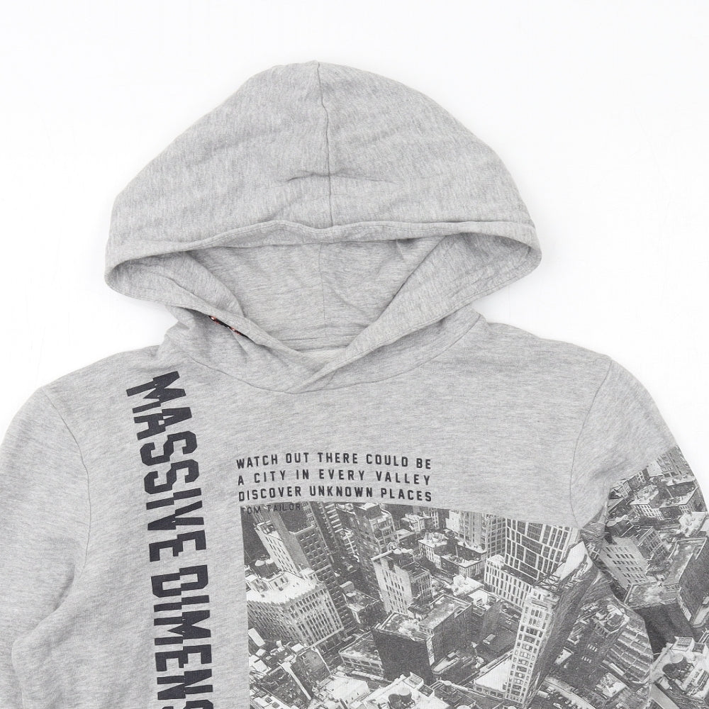 TOM TAILOR Boys Grey Cotton Pullover Hoodie Size L Pullover - City