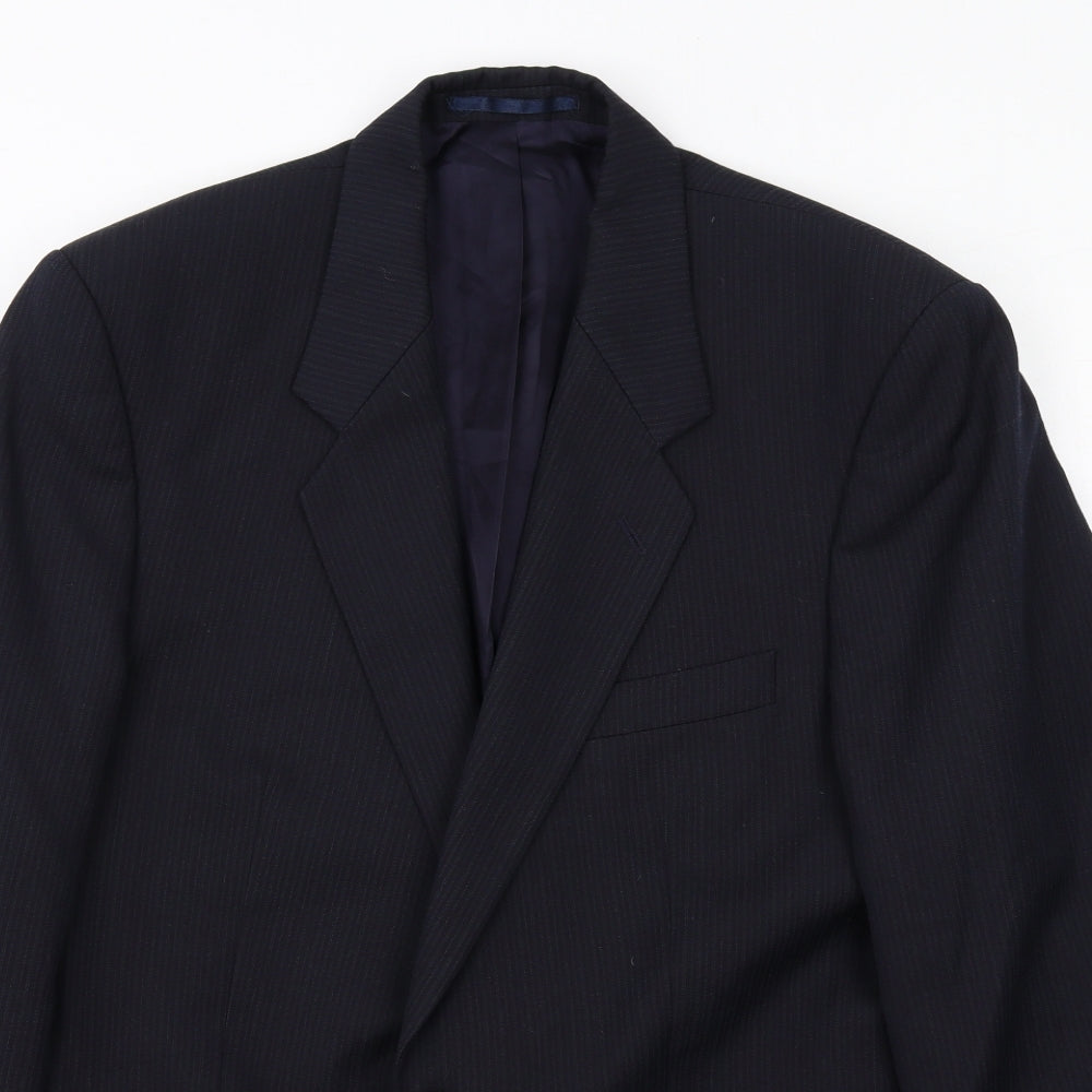 Scott & Taylor Mens Blue Striped Polyester Jacket Suit Jacket Size 42 Regular