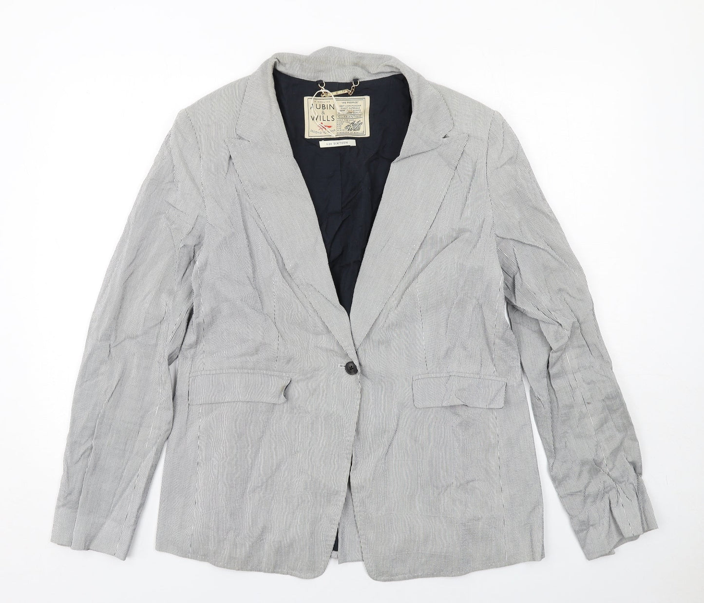 AUBIN & WILLS Womens Grey Pinstripe Cotton Jacket Suit Jacket Size 16