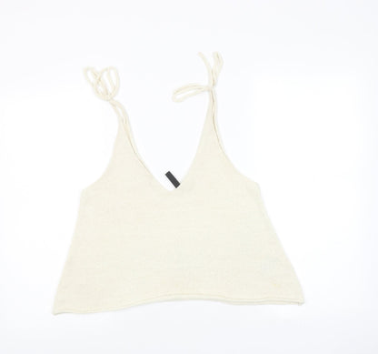 H&M Womens Beige Acrylic Cropped Tank Size S V-Neck