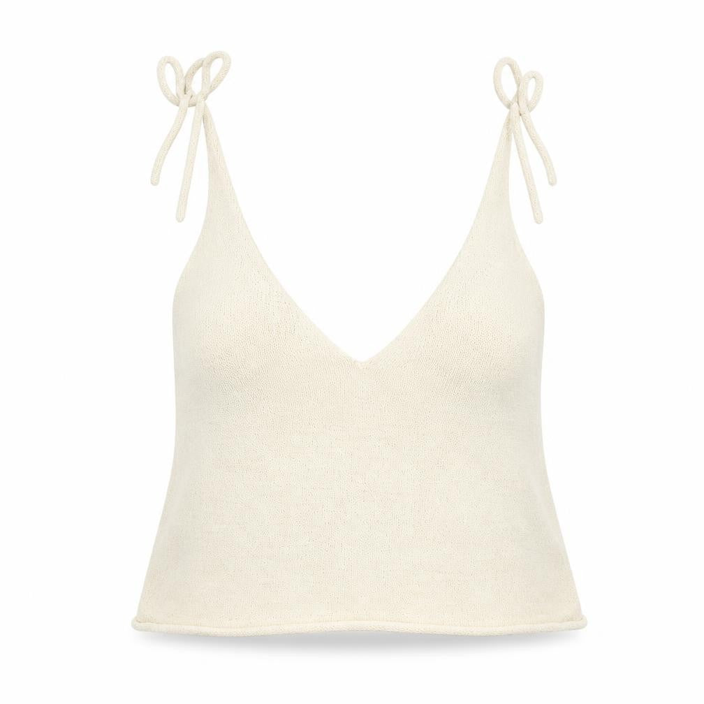 H&M Womens Beige Acrylic Cropped Tank Size S V-Neck