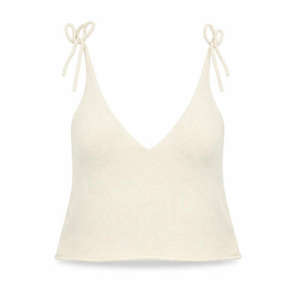 H&M Womens Beige Acrylic Cropped Tank Size S V-Neck
