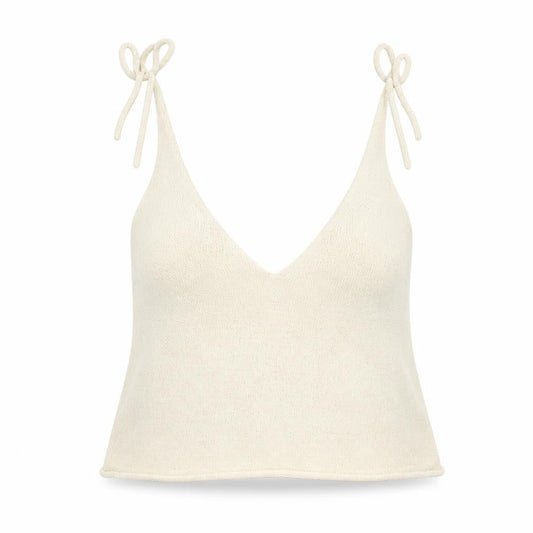 H&M Womens Beige Acrylic Cropped Tank Size S V-Neck