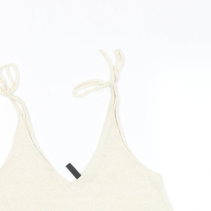 H&M Womens Beige Acrylic Cropped Tank Size S V-Neck