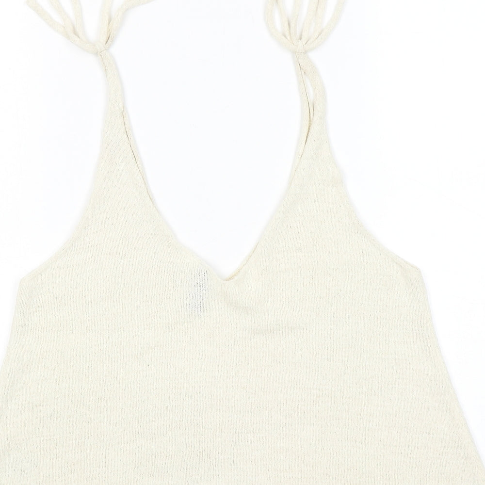 H&M Womens Beige Acrylic Cropped Tank Size S V-Neck