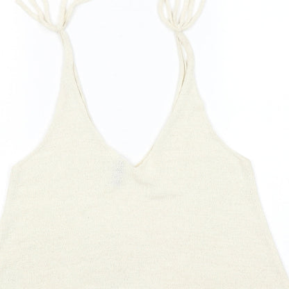 H&M Womens Beige Acrylic Cropped Tank Size S V-Neck