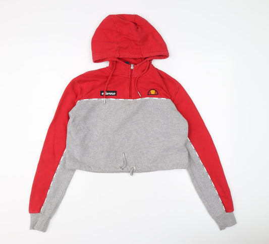 ellesse Womens Grey Colourblock Cotton Pullover Hoodie Size 8 Zip