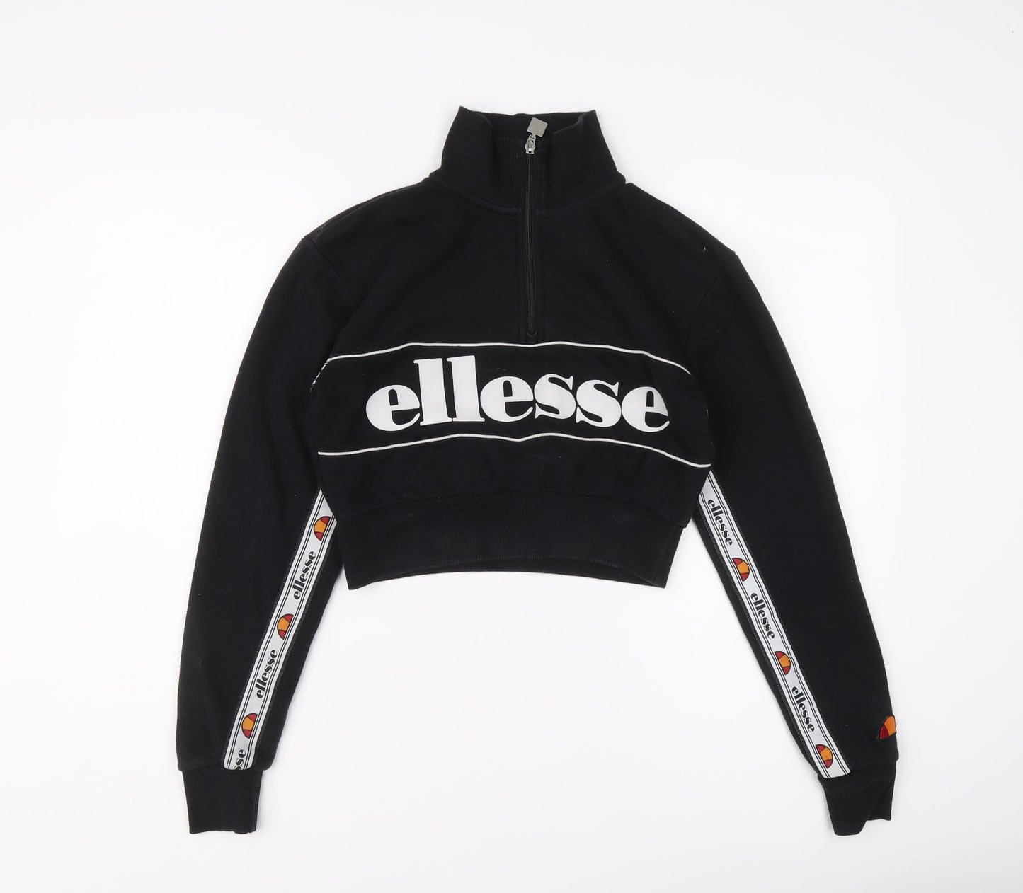 ellesse Womens Black Cotton Pullover Sweatshirt Size 4 Zip