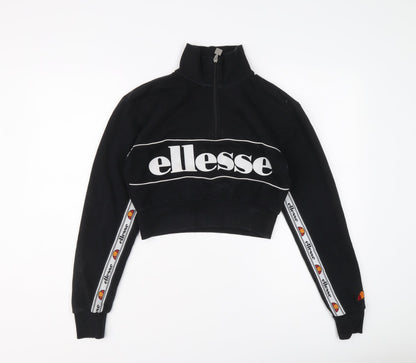 ellesse Womens Black Cotton Pullover Sweatshirt Size 4 Zip